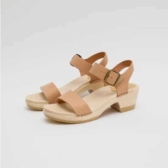 No.6 Two Strap Clog Mid Heel Leather Sandals Desert Nude 41 GUC - Picture 1 of 10